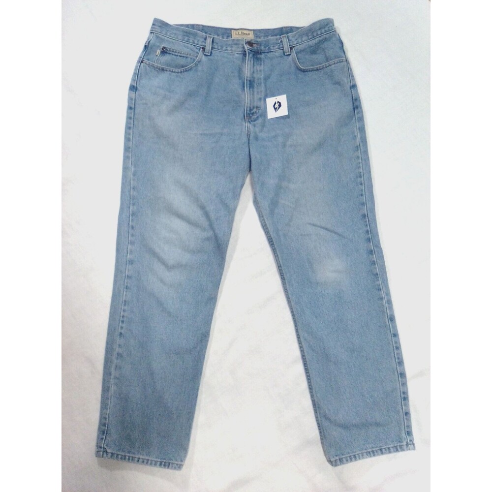 LL Bean Men's Classic Five Pockets Zipper Up Light Blue Jeans Pants Size 38x32